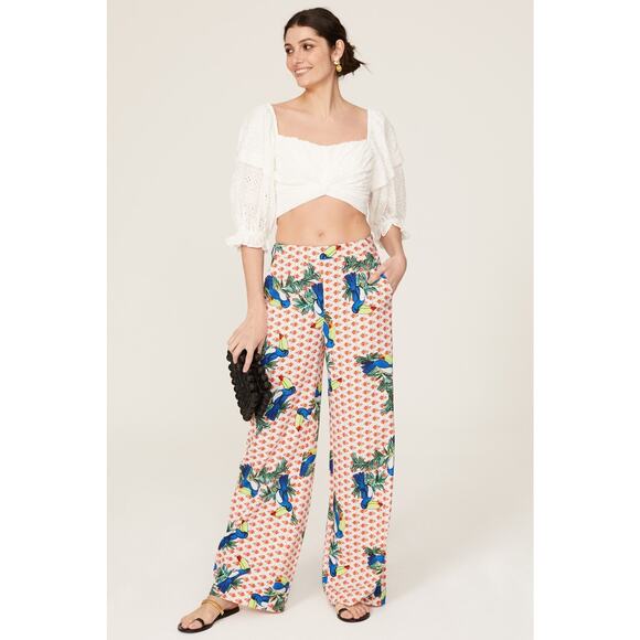 Badgley Mischka Pants - Badgley Mischka Sz 0 Parrot Orange Blue Print Wide Leg Tropical Resort Pants